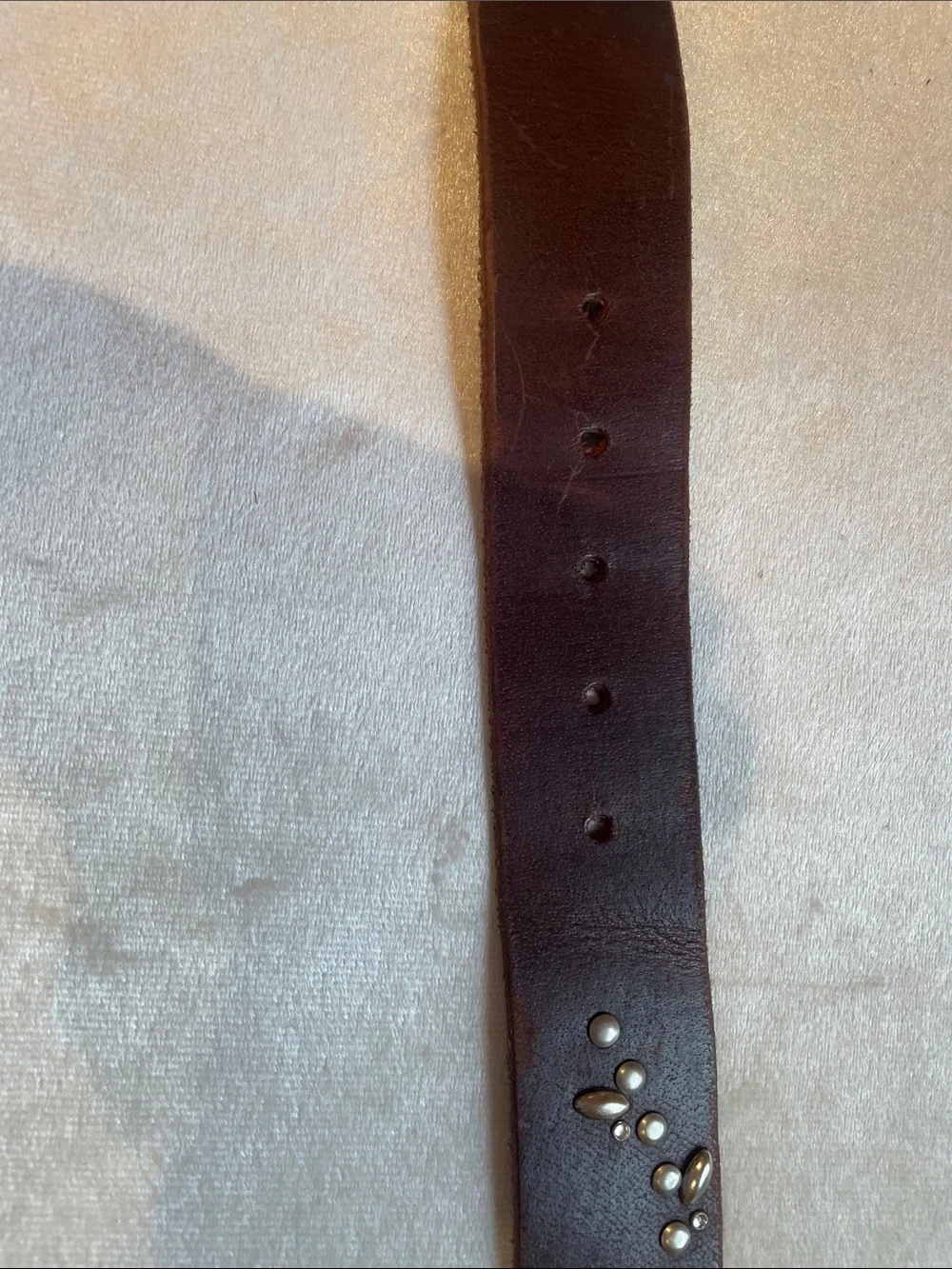 Women's distressed Brown Leather Studded Belt with Decorative Silver Accents and